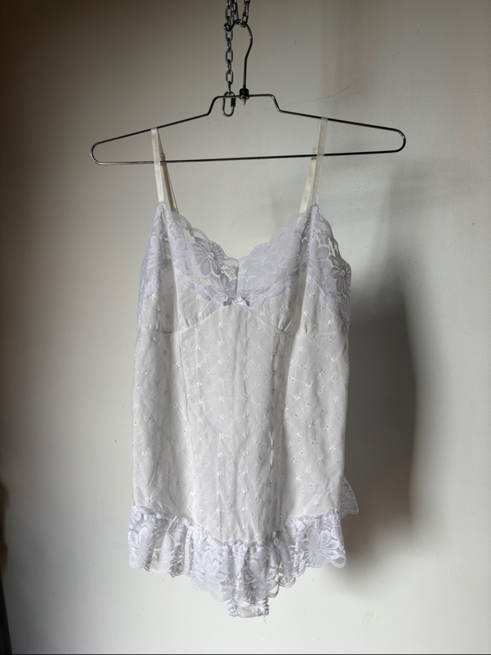 Delicate White Floral Broderie Anglaise Lace Slip Romper Vintage Blush Brand